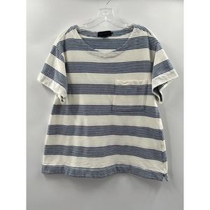 Hatch Women’s Maternity Short Sleeve Striped Cotton Tee Blue Ivory Size 1 Small